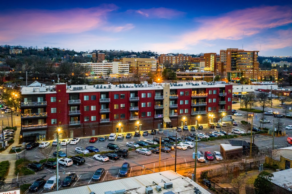 Rise Lakeview Apartments at Twilight in Downtown Birmingham