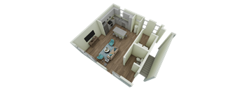 Unit B4 Sycamore 2-bedroom, 2-bath 1,273 sqft 3D lower level floor plan at Canopy Park Apartments, Pelham Alabama