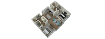 Unit B1 2-bedroom, 2-bath 1,070 sqft 3D floor plan at Canopy Park Apartments, Alabama
