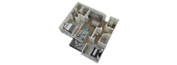 Unit B2 Balcony 2-bedroom, 2-bath 1,144 sqft 3D floor plan at Canopy Park Apartments, Alabama, 35124