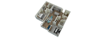 Unit B2 Solarium 2-bedroom, 2-bath 1,223 sqft 3D floor plan at Canopy Park Apartments, Pelham, AL 35124