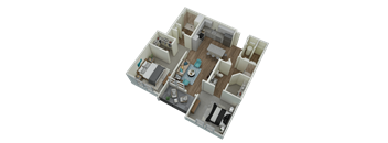 Unit B3 Balcony 2-bedroom, 2-bath 1,151 sqft 3D floor plan at Canopy Park Apartments, Pelham, AL