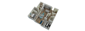 Unit B3 Solarium 2-bedroom, 2-bath 1,227 sqft 3D floor plan at Canopy Park Apartments, Pelham, 35124