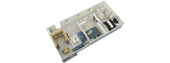 3D 2-bed, 1-bath 930 sqft floor plan at Mountainside Apartments in Birmingham, AL