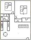 2x1-860 2 bed, 1 bath 860 square foot floor plan