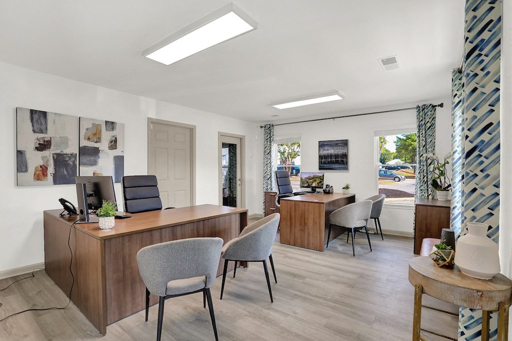 The Rock Creek Apartments leasing office with two leasing desks