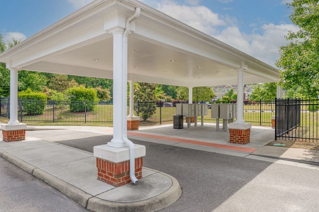 covered outdoor mail center at Fenwyck Manor Apartments in Chesapeake, VA