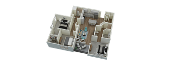 Unit C1 Balcony 3-bedroom, 2-bath 1,371 sqft 3D floor plan at Canopy Park Apartments, Alabama