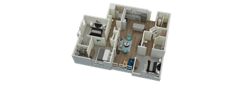 Unit C1 Solarium 3-bedroom, 2-bath 1,446 sqft 3D floor plan at Canopy Park Apartments, Alabama, 35124