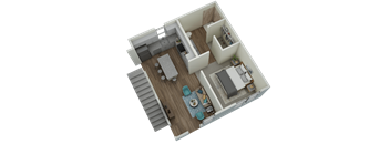 Unit C2 Carriage Home 3-bedroom, 2-bath 1,331 sqft 3D lower level floor plan at Canopy Park Apartments, Pelham, AL 35124