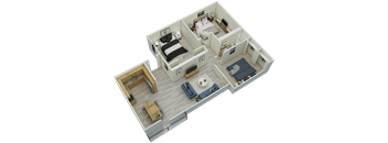 3D The 3-bedroom, 1-bath, 1,100 square foot 2D floor plan at Mountainside Apartments in Birmingham, AL