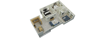 3D 3-bed, 2-bath 1,300 sqft floor plan at Mountainside Apartments in Birmingham, AL