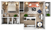1x1-825-3D 3D 1 bed, 1 bath 825 square foot apartment home at The Jameson Apartments, Homewood, AL, 35209