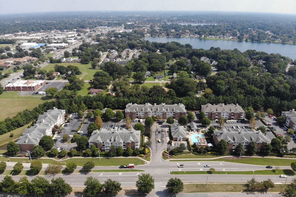 aerial view of Centerville Manor Apartments in Virginia Beach and the surrounding area