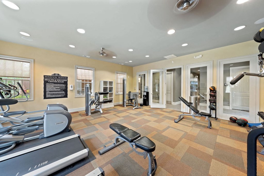 Clubhouse Fitness Center with cardio, strength, and free weights at Fenwyck Manor