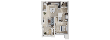 The one-bedroom, one-bathroom floor plan at Archer Green tax credit apartments in Augusta, GA