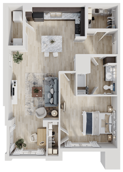 The one-bedroom, one-bathroom floor plan at Archer Green tax credit apartments in Augusta, GA