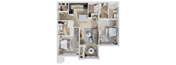 The two-bedroom, two-bathroom floor plan at Archer Green tax credit apartments in Augusta, GA