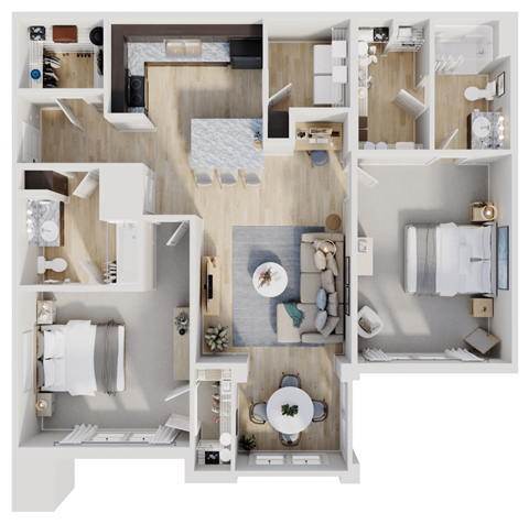 The two-bedroom, two-bathroom floor plan at Archer Green tax credit apartments in Augusta, GA