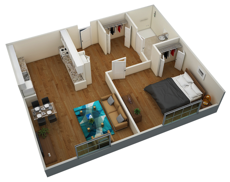 Holy Cross Manor I one-bedroom, one-bathroom 525 square foot 3D floor plan