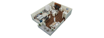a 3d rendering of a bedroom and living room