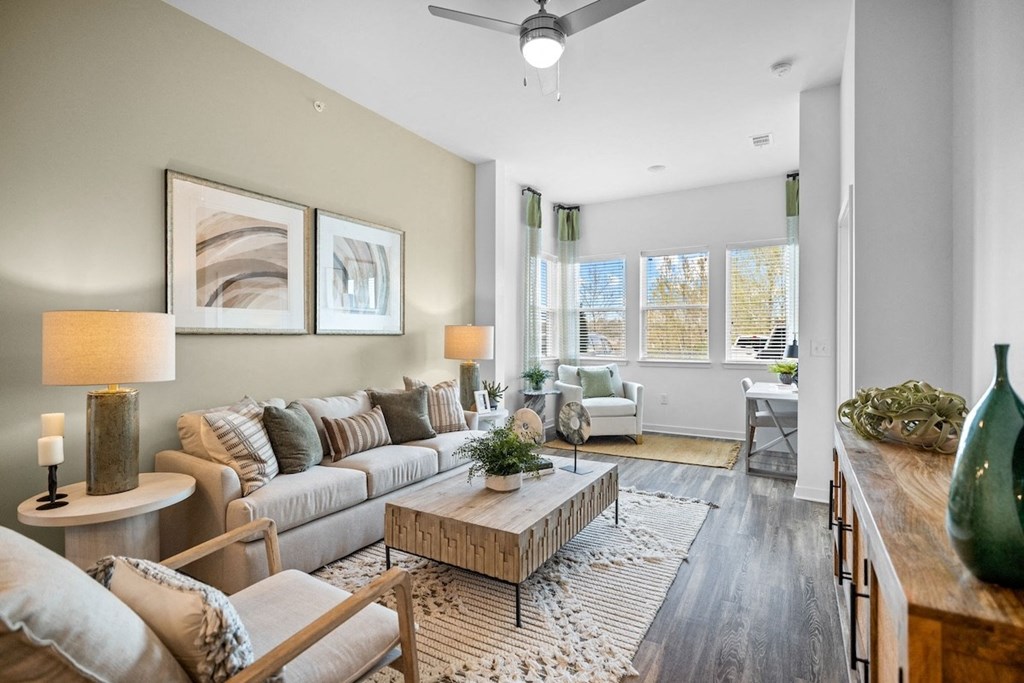 a living room with a couch and a coffee table