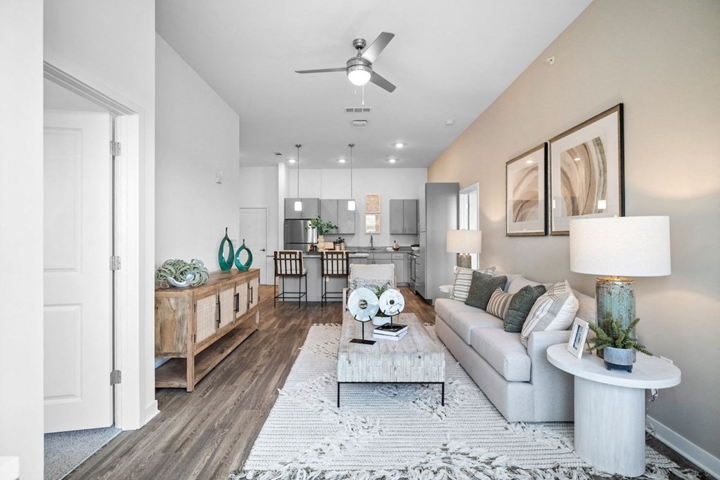 a living room with a couch and a coffee table