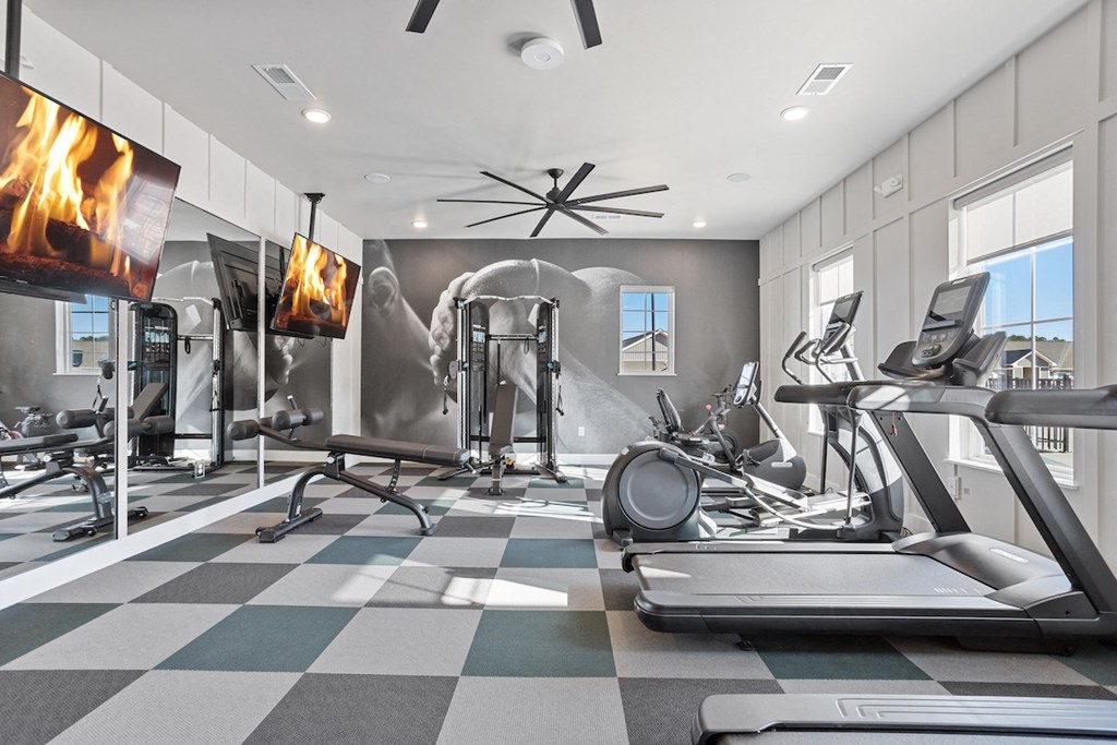 Sanctuary at Indian Creek's modern fitness center with cardio & strength equipment