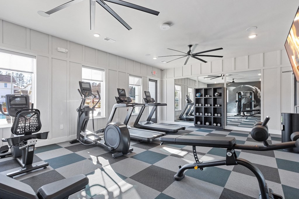 Sanctuary at Indian Creek's 24-hour on-site gym with free weights