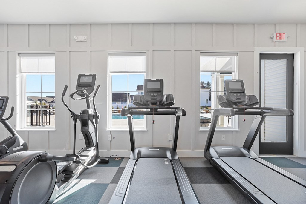 brand new cardio equipment in the fitness studio at Sanctuary at Indian Creek rental homes in Madison Huntsville, AL