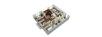 a 3d floor plan of a home with a bedroom and living room