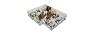 a 3d floor plan of a bedroom with beds
