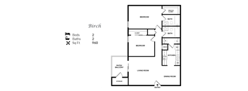 The 2-bedroom, 2-bathroom 960 sqft Birch Floor Plan at Trails at Alabaster