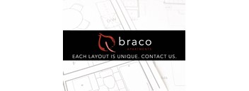 A generic blue print with a black bar over it and the Braco apartment logo and each layout is unique contact us written on it.