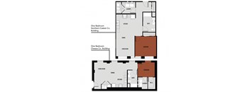 the one-bed, one-bath floor plans at Brooke Street Lofts in the Casket and Cheese buildings