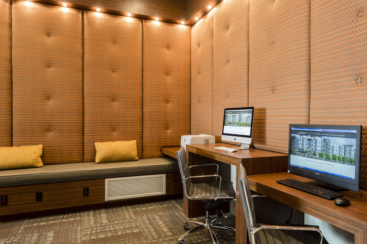 Business center and computer lounge in clubhouse  at LandonHouse in Lake Nona