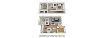 A floor plan of a small apartment with a kitchen, living room, and bedroom.
