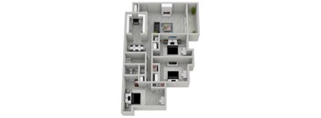 3-bedroom, 2-bathroom 1450 square foot floor plan at The Onyx Hoover Apartments