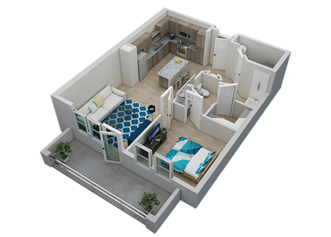 Calypso 1x1 floor plan at The Residences at The Green Apartments in Lakewood Ranch, FL