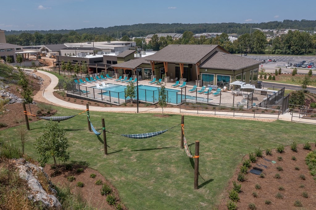 The hammock lounge and pool and sundeck at Canopy Park Apartments in Pelham, AL The hammock lounge and pool and sundeck at Canopy Park Apartments, Pelham, 35124