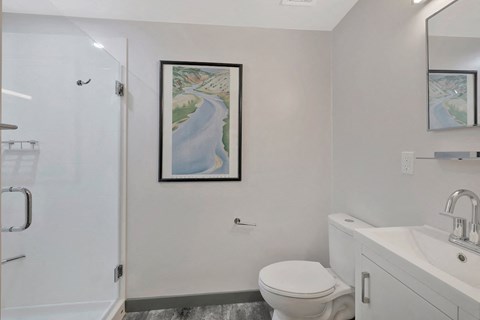 bathroom with glass shower at The Citizen Birmingham