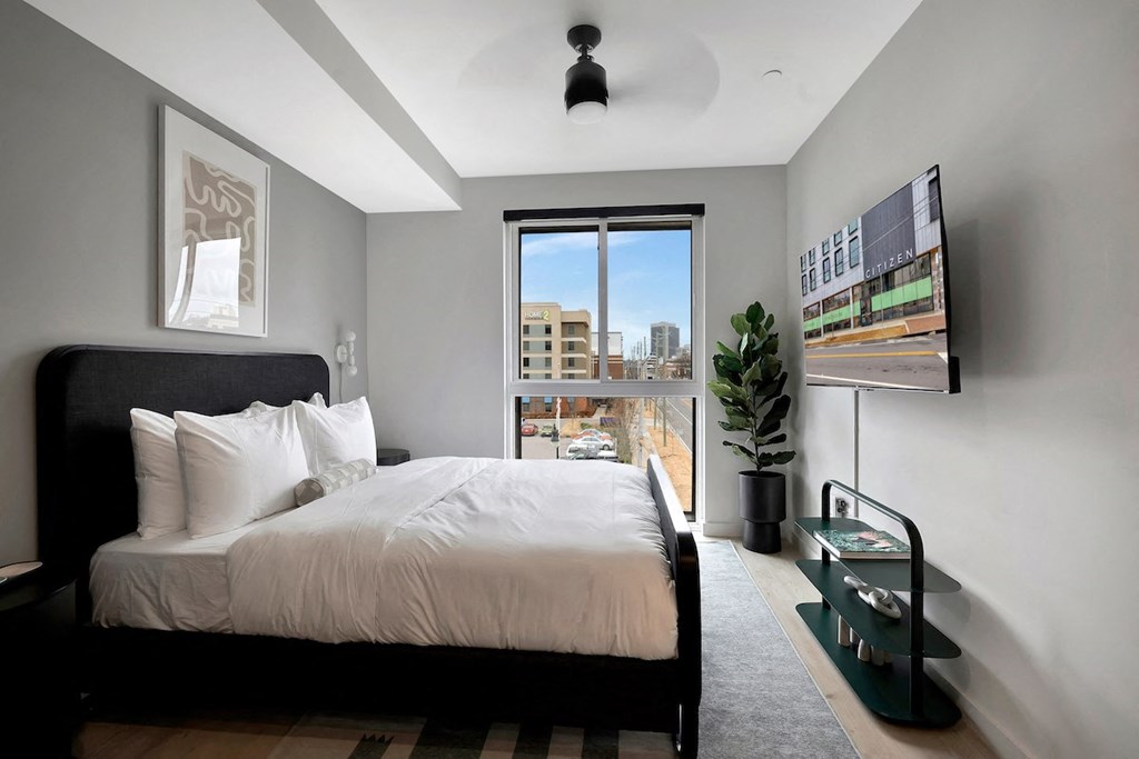 bed and furnishings in studio apart at The Citizen Birmingham