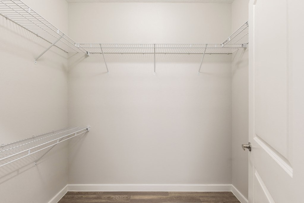 Huge oversized closets with built-in wire shelving at Residences at The Green in Lakewood Ranch