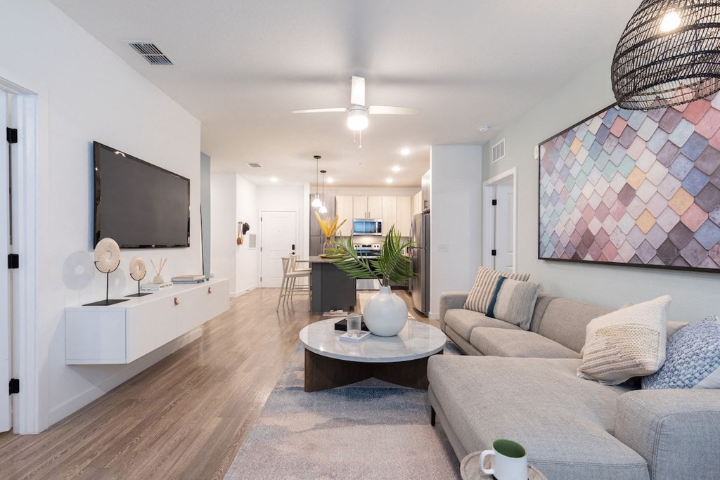 A spacious living room in an apartment at Lake Nona Concorde