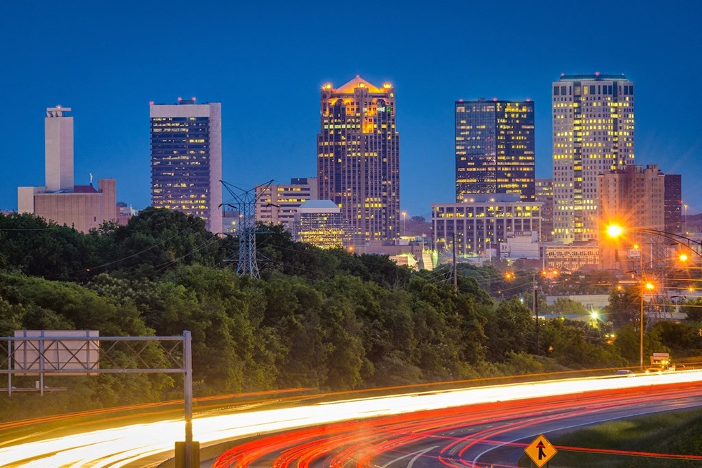 car lights along the interstate outside of birmingham, alabama at night