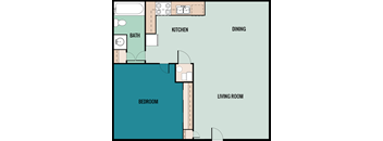 the 1-bed, 1-bath 730 square foot floor plan at Eastland Apartments