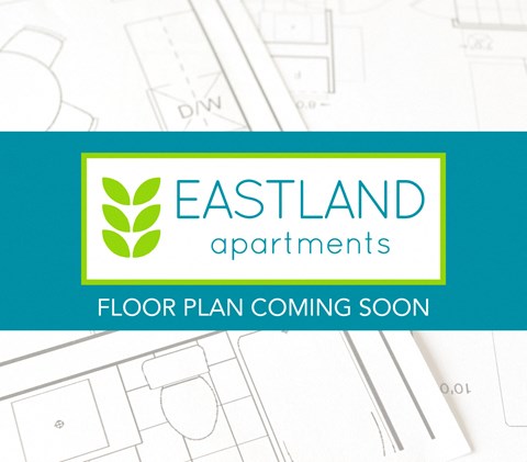 2x1.5, 1,025 square foot temp floor plan blueprint with the logo of Eastland Apartments overlayed on it