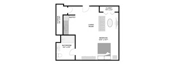 Efficiency Apartment 323 square foot floor plan