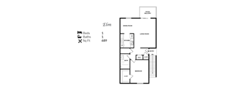 The 1-bedroom, 1-bathroom 689 sqft Hickory Floor Plan at Trails at Alabaster