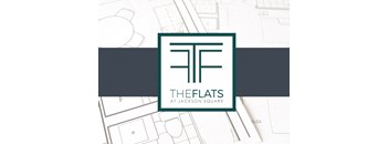 Architectural blueprint under logo for The flats at Jackson square